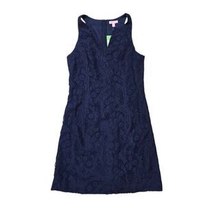 Lilly Pulitzer Augusta Shift Dress Womens 10 Blue Drippy Paisley Lace Sleeveless